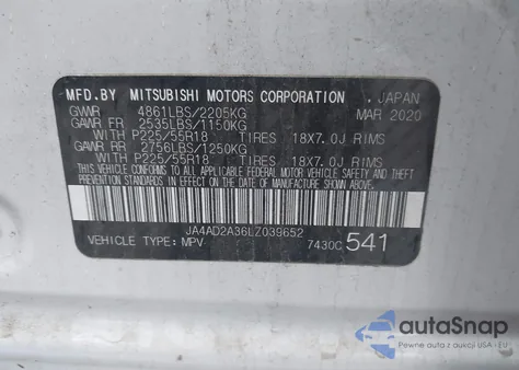 2020 Mitsubishi Outlander Es 2.4 из США, поврежденный, VIN JA4AD2A36LZ039652